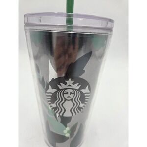 Starbucks Cold Cup Tumbler 16oz Green Leaf Camo Print Straw Lid Reusable 2020